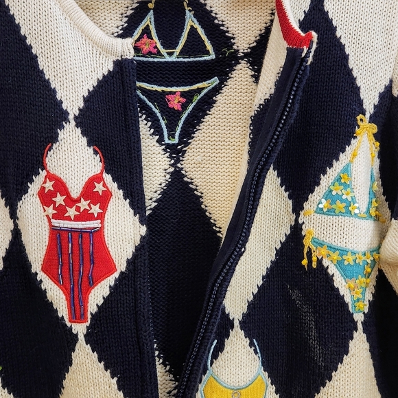 Susan Bristol Beaded Embroidered Swimsuits Blk/Wht Cottagecore Whimsicore Large. - Picture 3 of 12